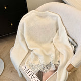 Women's Lace Splicing Sweater O-Neck Long Sleeve Japanese Y2k Aesthetic Streetwear Academy Sweater Autumn/Winter Clothing