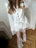 Pbong   Sexy Lace Blazer Pants Women Set Casual V-neck Single Breasted Coat See Through Trousers Sets Summer Autumn Lady Suit New