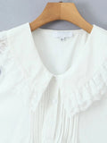 Pbong  White French Casual Loose Mini Doll Dress for Women Ruffled Collar Sleeveless Lace Accent for Summer Beach Getaways