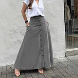 Elegant French High Street Long Skirt Y2k Aesthetic Front Single Breasted Design A-line Temperament Jupe New Harajuku Punk Skirt