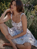 Floral Print Backless Sexy Mini Dress Women Robe Summer Fashion Square Collar Sleeveless High Waist A-line Club Dress