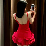 Pbong  Elegant Lady Ruffles Bud Hem Dress Fashion Sleeveless Slim Fit Bodycon Dresses for Women Coquette Cocktail Party Short Dress