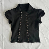 2000s Button punk Aesthetic solid color rop top casual fashion streetwear Hip-hop hot girl American Retro summer short T-shirts