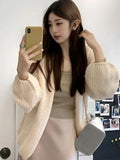 Lazy Wind Retro Cardigan Women Casual Loose Long Sleeve Korean Knitted Sweaters Coats Vintage Fall Winter Simple Solid Tops New