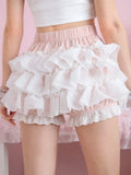 Pbong  Kawaii Women's Cute Fashion Multi-Layer Ruffle Skirt Pants, Suitable For Gatherings, Birthdays And Occasions