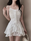 Pbong  Chic Summer Gentle Elegance V-Neck Halter Neck Splice Irregular Lace Trim Halter Dress Women's High Waist Commute Style Other...