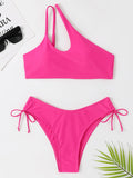 One Shoulder Bikinis Women Cut Out String Swimsuit Solid Sexy Swimwear Female Bathers Bathing Swimming Swim Suit Beachwear
