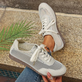 Pbong  Mesh and Suede Lace Up Casual Shoes, Breathable Sneakers with TPR Sole, Comfortable Walking Sport Shoes for Women