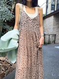 Pbong  Sexy Leopard Print Strapl Dr Women's Summer New Korean Version Retro Personali Design Bal Long Skirt