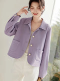 Elegant Slim Purple Jacket Women Sweet Long Sleeve Small Fragrance Coat Casual Fall Winter Lady French Pockets Fashion Tops