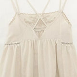 Fashion Embroider Linen Blended Casual Beach Dress Loose Backless Vacation Dress New Square Collar Fashion Vestidos