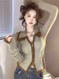Sexy American High End Zipper Sweaters Patchwork Color Y2k Aesthetic Punk Harajuku Girl Coats Slim Fit Vintage Gothic Clothing