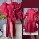 Pbong  Sexy High Waisted Split Party Dresses Casual Kimono Robe Women's Lace Up Bathrobe New Spring Summer Satin Loose Robe Vestidos