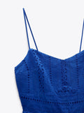 New elegant temperament women's casual and comfortable V-neck hollow embroidery thin suspender mid-length dress