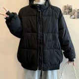 Preppy Style Sweet Pink Parkas Women Vintage Long Sleeve Winter Thick Warm Cotton Jacket Casual Stand Collar Loose Outwear