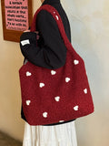 Pbong  Korean Sweet Love Plush Underarm Bag for Women's New Large Capacity Red Tote Shoulder Bags