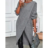 Long Knitted Sweater Women Gray Pullovers Autumn Winter Khaki Warm Fur Jumpers Maxi Y2k E-girl Jumper Work Sueter Mujer