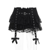 Lace Layered Mini Skirts Y2K Aesthetic Sexy Eyelet Short Shirt Women Summer New Fashion Gothic Skirt Streetwear