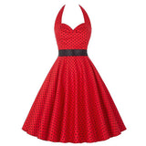 Summer Vintage Hepburn Style Dress Embroidered Neck Hanging Print High Waist Cotton No Sleeve Full Skirt Length A-Line Dress