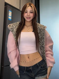 Leopard Vintage Pink Hoodies Women Loose Hip Hop Streetwear Y2K Sweatshirt American Casual Fall Winter Long Sleeve New Tops