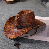 Women Men Cowgirl Hat Retro Synthetic Leather Sun Protection Holiday Beach Hiking Cap