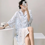 Pbong  Plaid Shirt Skirt Long Nightgown Spring Summer New Women's Sleepwear Homewear Elegant Cardigan Nightdress Lingerie Loungewear