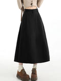 Retro Belt Long Skirt Women Casual Sweet High Waist A Line Skirts Preppy Style Fall Winter Lady Korean Vintage Long Skirts