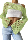 Pbong  New Harajuku Grunge Solid Slash Neck Women Crop Pullovers Y2k Aesthetic Knitted Sexy Sweaters Streetwear Hollow Out Autumn Tops