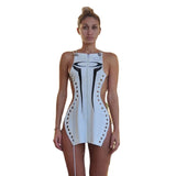 Bandage Cyber Y2k Techwear Sexy Mini Dresses Gothic Punk Patchwork Zip Up Women Dress Party Hollow Out Side Streetwear