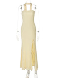Scarf Collar Off-shoulder Sexy Maxi Dress Women Gown Summer New Strapless Backless Thigh High Split Beach Long Dress