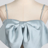 Chic Large Bow Camisole And Zipper Pant Sets Satin Tank Top + High Waist Straight Trouser 2 Piece Set Summer Vacation Women Sets