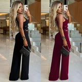 Pbong  Fashionable V-Neck Decorative Button Waist Belt Long Pants Set Women's Clothing Polyester Fiber Made in China Cross-Border