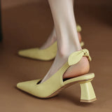 Pu Leather Slingback High Heels Women  Slip On Elegant Party Dress Shoes Woman Solid Color Thick Heeled Sandals