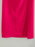 Pbong   Elegant Rose Red Party Dresses for Woman Ruched Sleeveless Split Cut Out Midi Dress Ladies Commuting Streetwear Vestido