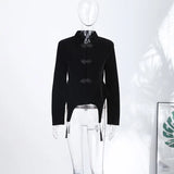 Pbong   Autumn Women's Short Jacket Black Single Breasted Stand Collar Long Sleeve Irregular Hem Female Coat Fashion Streetwear New