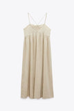 New Fashion Casual Ladies Comfortable Sweet Embroidered Linen Blend Midi Dress