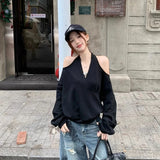 Casual Off Shoulder Sweatshirts Women Sexy Korean Style Loose Pullovers Harajuku Y2k Fashion Long Sleeve Sweatshirts