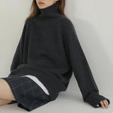 Grey Turtleneck Women's Pullover Sweater Loose Languid Style New Autumn Winter Cashmere Thick Long Sleeve Knit