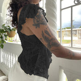 Fairy Coquette Tank Top y2k Women Sheer See Through V Neck Sleeveless Double Layered T Shirt Lace Vest Club Streetwear