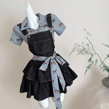 Y2k Japan Style Kawaii 2 Piece Skirt Sets Women 2000s Harajuku Vintage Sweet Suits Lolita Plaid Short Sleeve Matching Sets Chic