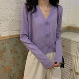 Button Up Knit Cardigan Sweater Women Long Sleeve Boxy fit Crop Top Sweater Jacket Autumn Winter Teen-girl Casual Daily Outfit