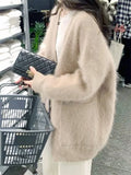 Pbong  Women's Knitted Cardigan Sweater with Pockets Spring Autumn Medium Thickness Long Sleeve V-Neck Comfortable Casual Style