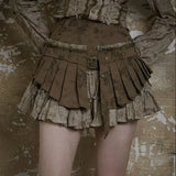 Fashion Heavy Vintage Ruched Skirt for Women Summer New High Waist Skirts Y2k Fake Two Piece All-match Faldas Mujer