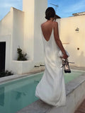 Summer Women Backless Sling Dress Sexy Loose V Neck Sleeveless Split Maxi Dresses  New Female Beach Vacation Party Robes