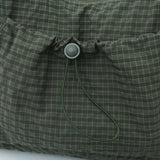 Olive Green Gingham Plaid Nylon Hobo Bags For Women Large Capacity Drawstring Shoulder Bags Lightweight Daypack for School Bags