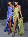 Sexy Spaghetti Strap Draped Long Bodycon Dress Summer Women V-Neck High Split Backless Dress Elegant Evening Party Club Dress