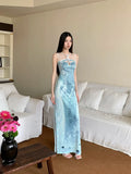 Hollow Out Vintage Bodycon Long Dress For Woman Summer 2025 Sleeveless Tunics Modest Evening Party Ladies Midi Dress