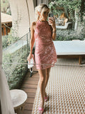 2025 Summer Halter Dress Women Sequined Glitter Lace Up Hanging Neck Dress Fashion Sexy Backless Party Gown Pink Short Dresses
