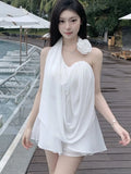 Elagant Halter Spaghetti Strap Women's Two Pieces Sets Summer Fashion Strapless Top Short Shirt Holiday Party New Outifits