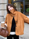 Y2K Faux Lamb Suede Jacket Women Warm Winter Streetwear Retro Coat Korean Casual Loose Long Sleeve Single Breasted Outwear